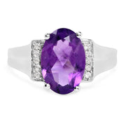 Bids.com 3.12 Carat Genuine  Amethyst and White Topaz .925 Sterling Silver Ring Rings White Smoke size 8.00,size 6.00,size 7.00,size 5.00,size 9.00