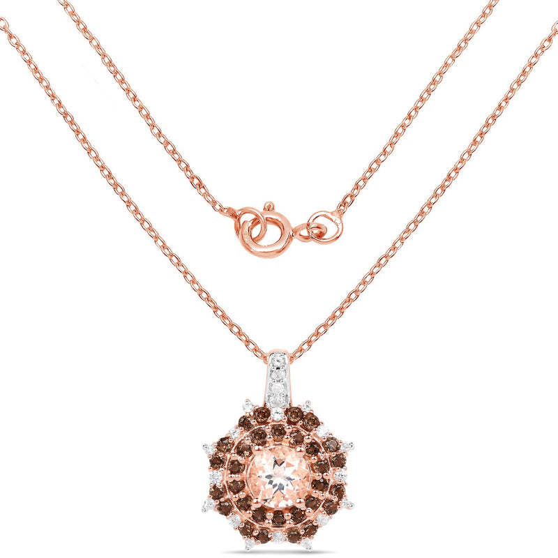 Bids.com 18K Rose Gold Plated 1.61 Carat Genuine Morganite, Smoky Quartz and White Zircon .925 Sterling Silver Pendant Pendants White Smoke