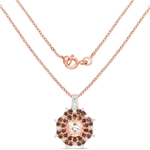 Bids.com 18K Rose Gold Plated 1.61 Carat Genuine Morganite, Smoky Quartz and White Zircon .925 Sterling Silver Pendant Pendants White Smoke