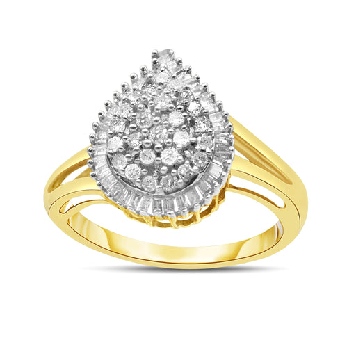 Bids.com 14K Yellow and White Gold 1.00 Cttw Round and Baguette-Cut Diamond Ballerina Cocktail Ring (H-I Color, SI2-I1 Clarity) Rings White Smoke 7 / YellowWhite.Gold