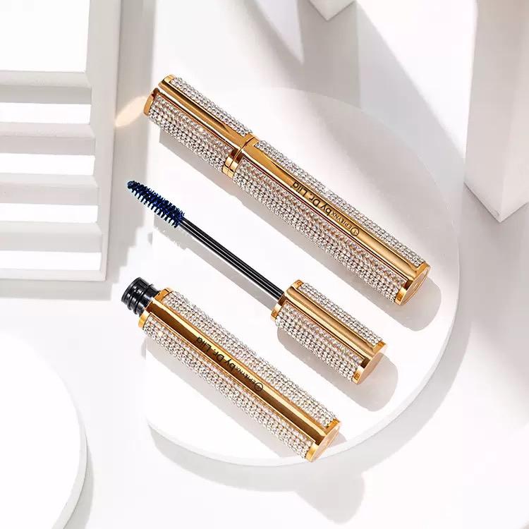 EpiLynx Mega Volume Vegan Mascara Black and Blue – Smudge-Proof with Handmade Diamond Case White Smoke Blue,Black