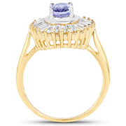 Bids.com 14K Yellow Gold Plated 2.16 Carat Genuine Tanzanite & White Topaz .925 Sterling Silver Ring Rings White Smoke size 6.00,size 7.00,size 8.00,size 9.00,size 5.00