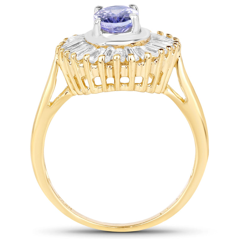 Bids.com 14K Yellow Gold Plated 2.16 Carat Genuine Tanzanite & White Topaz .925 Sterling Silver Ring Rings White Smoke size 6.00,size 7.00,size 8.00,size 9.00,size 5.00