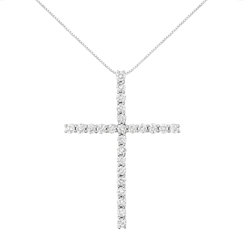 Bids.com .925 Sterling Silver 3.0 Cttw Round Shape Diamond 1-1/2" Cross Pendant with Box Chain Necklace (I-J Color, I2-I3 Clarity) - 18" Necklaces White Smoke White.Sterling Silver / 18,Yellow.Sterling Silver / 18