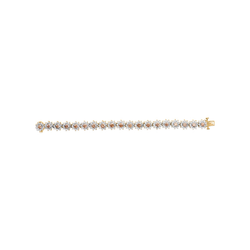Bids.com 14K Yellow Gold 8.00 Cttw Champagne Diamond Floral Cluster Halo Link Bracelet (H-I Color, I1-I2 Clarity) Bracelets White Smoke Yellow.Gold / 7