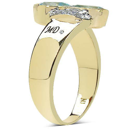 Bids.com 14K Yellow Gold Plated 1.86 Carat Genuine Blue Topaz, White Topaz & White Diamond .925 Sterling Silver Ring Rings White Smoke size 8.00,size 6.00,size 7.00,size 9.00