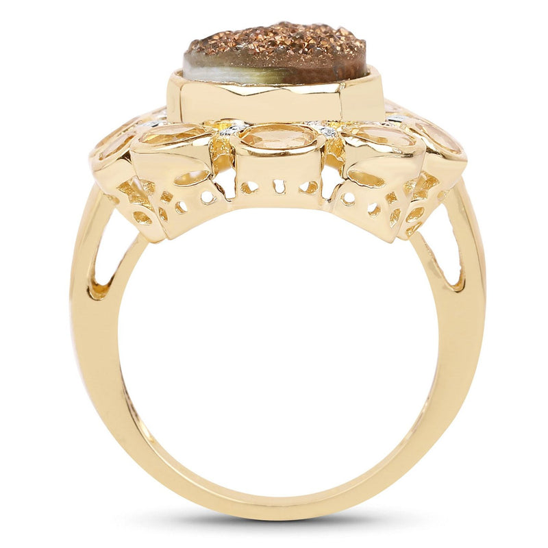 Bids.com 5.14 Carat Genuine Bronze Drusy and Citrine .925 Sterling Silver Ring Rings White Smoke size 5.00,size 9.00,size 10.00,size 6.00,size 7.00,size 8.00