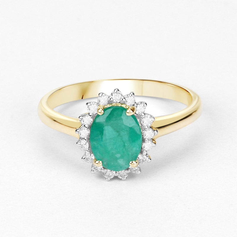 Bids.com 1.39 Carat Genuine Zambian Emerald and White Diamond 10K Yellow Gold Ring Rings White Smoke size 6.00,size 7.00,size 8.00,size 9.00,size 5.00,size 10.00
