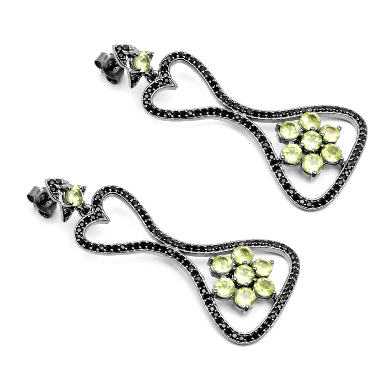 Bids.com 6.93 Carat Genuine Peridot and Black Spinel .925 Sterling Silver Earrings Earrings White Smoke