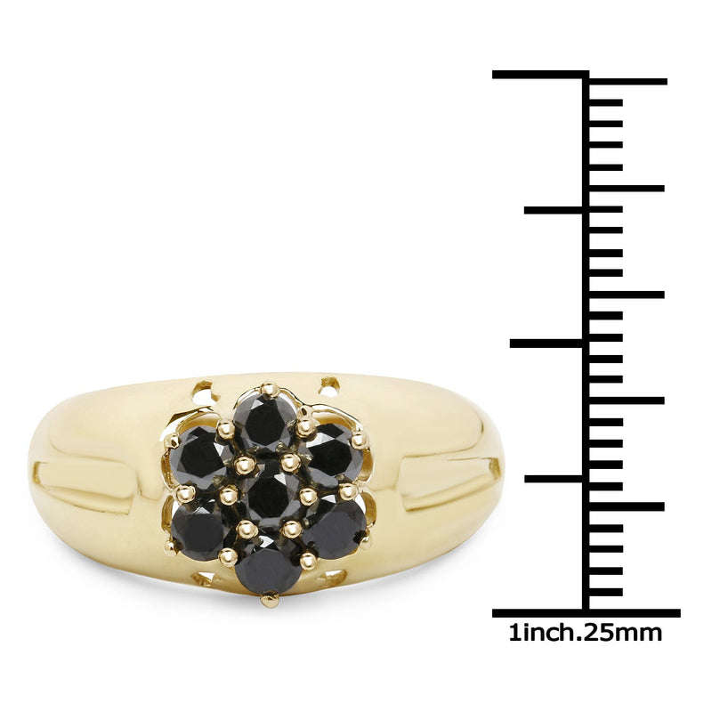 Bids.com 14K Yellow Gold Plated 0.98 Carat Genuine Black Diamond .925 Sterling Silver Ring Rings White Smoke size 8.00,size 9.00,size 6.00,size 7.00