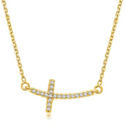 Bids.com 14k Yellow Gold Diamond Accented Curved Cross Necklace (.11cttw) Necklaces White Smoke 18 / Yellow Gold