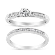 Bids.com .925 Sterling Silver 1/3 Cttw Diamond Classic Engagement Ring Bridal Set with Milgrain (I-J Color, I3 Clarity) - Ring Size 7 Rings White Smoke 7 / White.Sterling Silver,6 / White.Sterling Silver,5 / White.Sterling Silver,10 / White.Sterling Silver,8 / White.Sterling Silver,9 / White.Sterling Silver