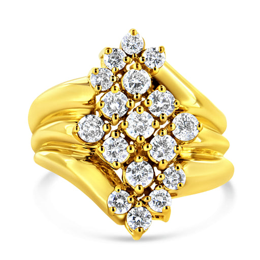 Bids.com 10K Yellow Gold 1 1/2 Cttw Diamond Cluster Tapered Shank Cocktail Ring Cocktail Ring (I-J Color, I1-I2 Clarity) - Ring Size 7 Rings White Smoke 7 / Yellow.Gold,8 / Yellow.Gold,6 / Yellow.Gold,9 / Yellow.Gold