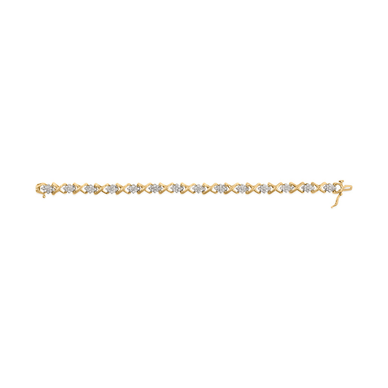 Bids.com 10k Yellow Gold 2.00 Cttw Diamond Cluster and Alternating "X" Link Bracelet (I-J Color, I3 Clarity) - 7" Bracelets White Smoke Yellow.Gold / 7