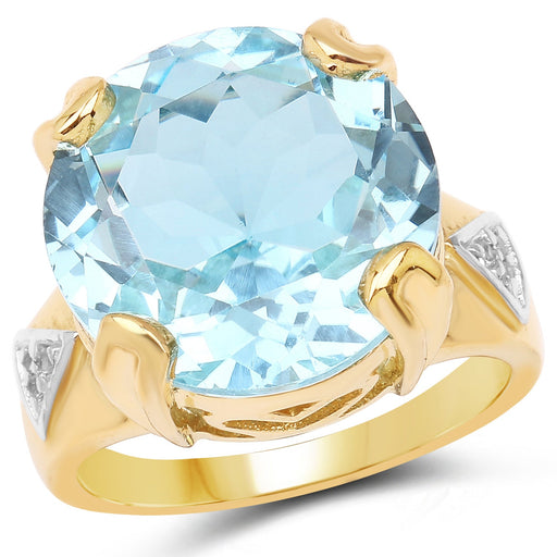 Bids.com 14K Yellow Gold Plated 12.98 Carat Genuine Blue Topaz and White Topaz .925 Sterling Silver Ring Rings White Smoke size 7.00,size 6.00,size 8.00,size 9.00