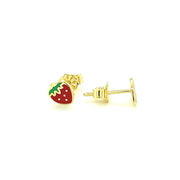 Bids.com 14k Yellow Gold Enameled Strawberry Childrens Earrings Earrings White Smoke Yellow Gold