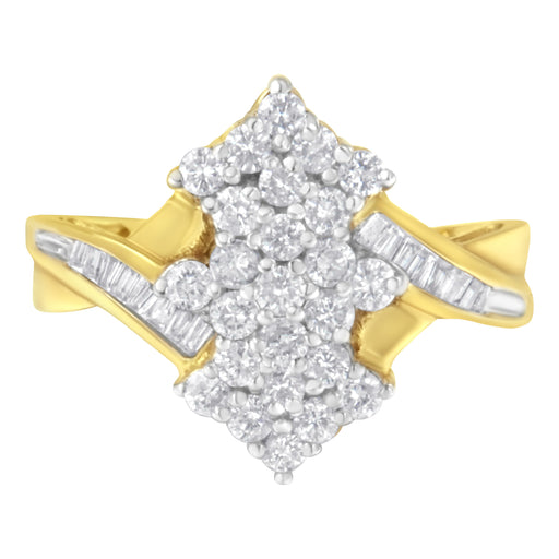 Bids.com 10K Yellow Gold Round And Baguette Cut Diamond Cluster Ring (1 1/10 Cttw, H-I Color, SI2-I1 Clarity) - Size 7 Rings White Smoke 7 / Yellow.Gold,8 / Yellow.Gold
