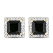 Bids.com 1.55 Carat Genuine Green Tourmaline and White Diamond 14K Yellow Gold Earrings Earrings Black