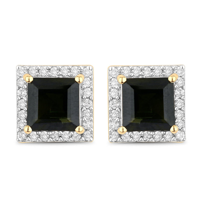 Bids.com 1.55 Carat Genuine Green Tourmaline and White Diamond 14K Yellow Gold Earrings Earrings Black