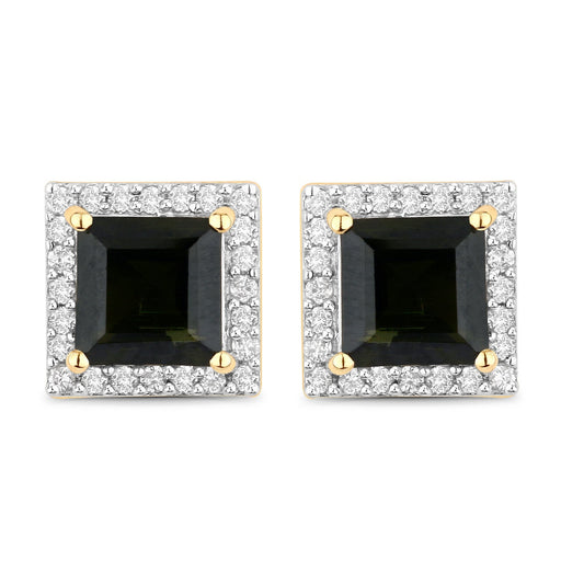 Bids.com 1.55 Carat Genuine Green Tourmaline and White Diamond 14K Yellow Gold Earrings Earrings Black