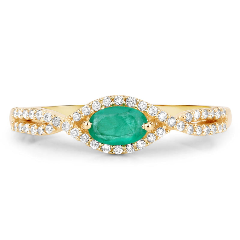 Bids.com 0.32 Carat Genuine Zambian Emerald and White Diamond 14K Yellow Gold Ring Rings White Smoke size 7.00,size 6.00,size 8.00,size 5.00,size 9.00