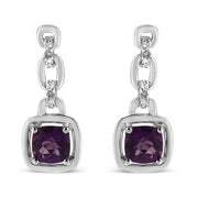 Bids.com .925 Sterling Silver 6x6MM Cushion Shaped Natural Purple Amethyst and Diamond Accent Drop and Dangle Earrings (I-J Color, I1-I2 Clarity) Earrings White Smoke White.Sterling Silver / 0.085