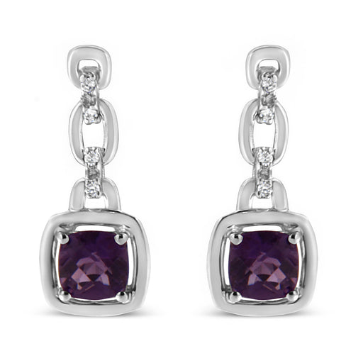 Bids.com .925 Sterling Silver 6x6MM Cushion Shaped Natural Purple Amethyst and Diamond Accent Drop and Dangle Earrings (I-J Color, I1-I2 Clarity) Earrings White Smoke White.Sterling Silver / 0.085