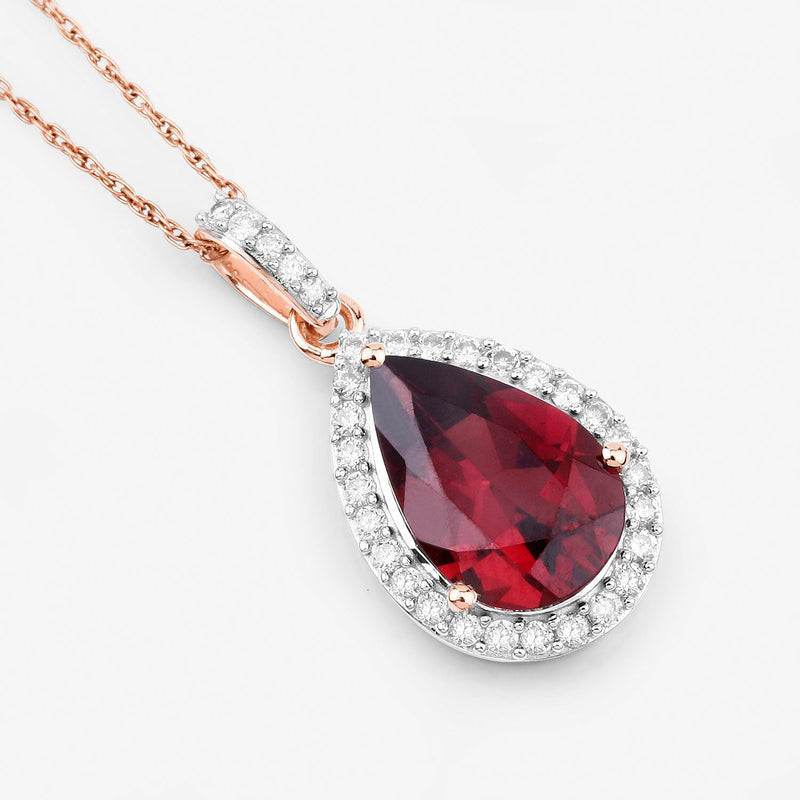 Bids.com 3.29 Carat Genuine Rhodolite and White Diamond 14K Rose Gold Pendant Pendants White Smoke