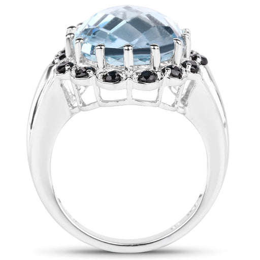 Bids.com 12.49 Carat Genuine Blue Topaz & Black Spinel .925 Sterling Silver Ring Rings White Smoke size 6.00,size 7.00,size 8.00,size 9.00,size 5.00