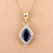 Bids.com 0.92 Carat Genuine Blue Sapphire and White Diamond 14K Yellow Gold Pendant Pendants Tan