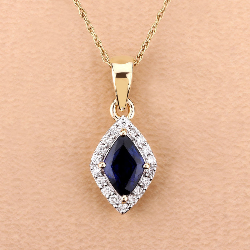 Bids.com 0.92 Carat Genuine Blue Sapphire and White Diamond 14K Yellow Gold Pendant Pendants Tan