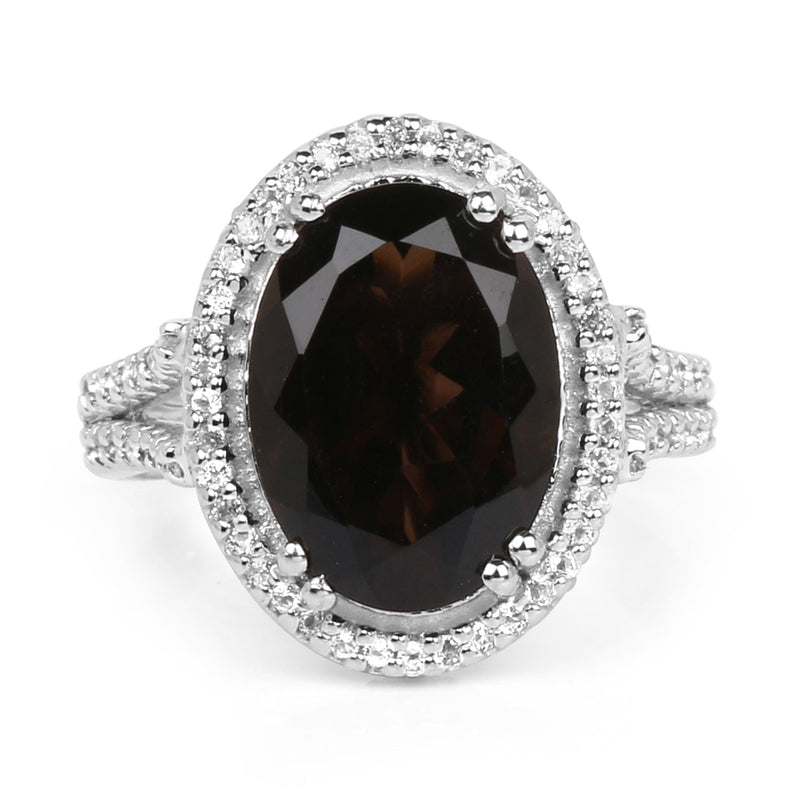 Bids.com 5.80 Carat Genuine Smoky Quartz & White Topaz .925 Sterling Silver Ring Rings White Smoke size 6.00,size 7.00,size 8.00,size 9.00,size 5.00,size 10.00