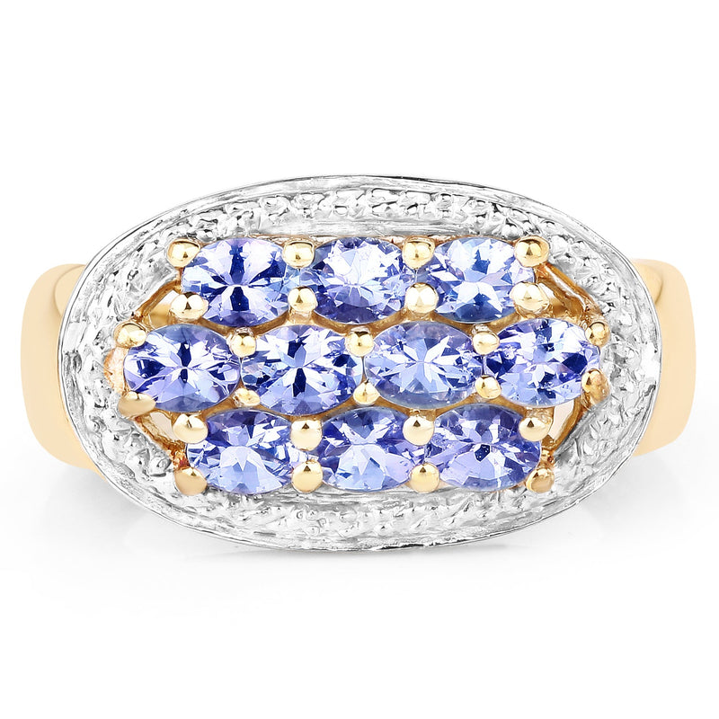 Bids.com 14K Yellow Gold Plated 1.70 Carat Genuine Tanzanite .925 Sterling Silver Ring Rings White Smoke size 6.00,size 7.00,size 8.00,size 9.00