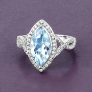Bids.com 2.24 Carat Genuine Aquamarine and White Diamond 14K White Gold Ring Rings Dim Gray size 6.00,size 7.00,size 8.00,size 9.00