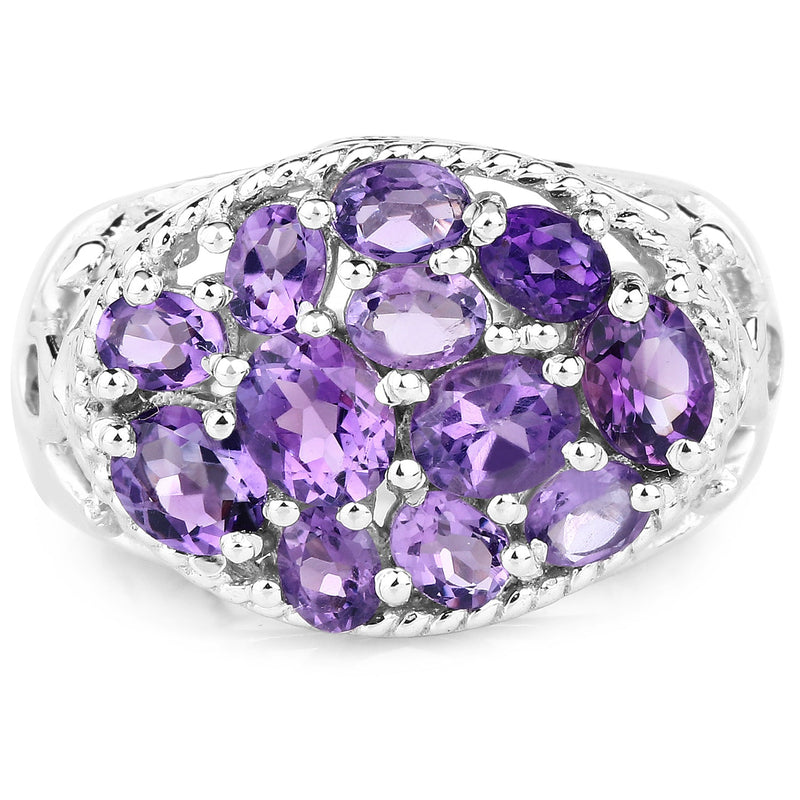 Bids.com 2.64 Carat Genuine Amethyst .925 Sterling Silver Ring Rings White Smoke size 6.50,size 6.00,size 7.00,size 8.00,size 9.00