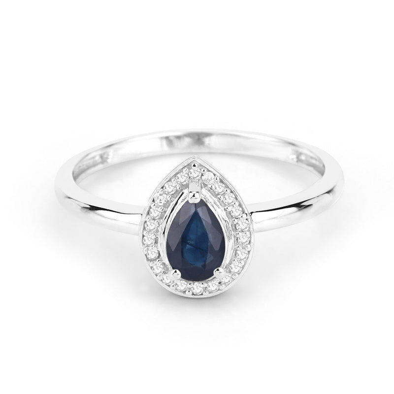 Bids.com 0.48 Carat Genuine Blue Sapphire and White Diamond 14K White Gold Ring Rings White Smoke size 5.00,size 6.00,size 7.00,size 8.00,size 9.00