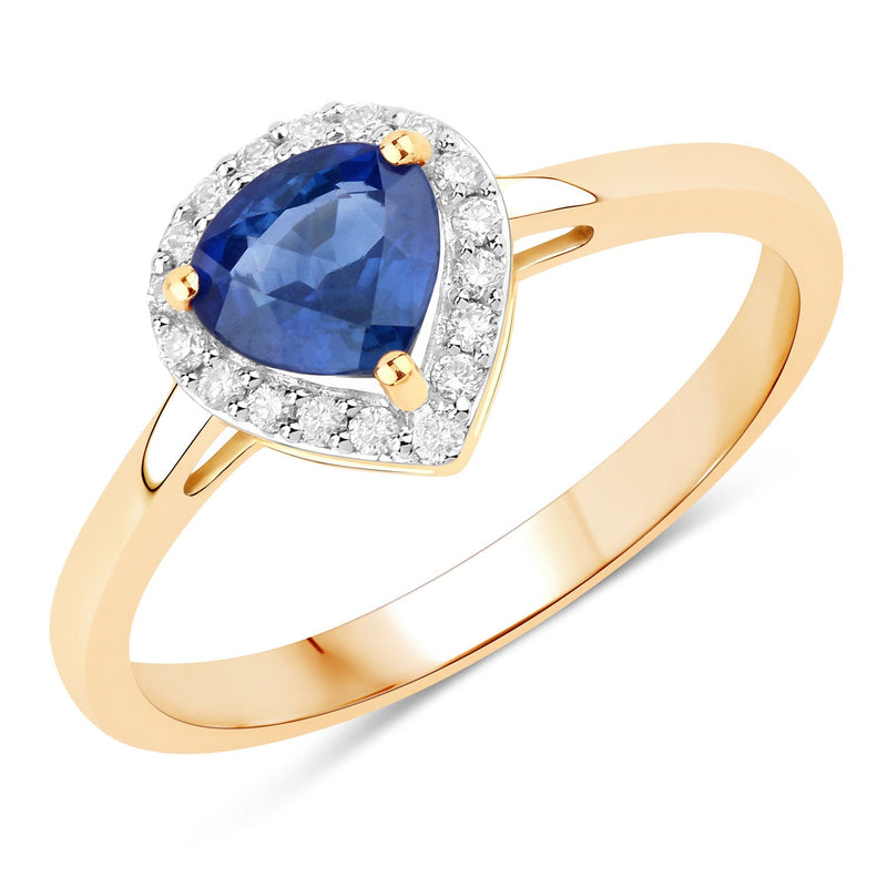 Bids.com 0.73 Carat Genuine Blue Sapphire and White Diamond 14K Yellow Gold Ring Rings White Smoke size 6.00,size 7.00,size 8.00,size 9.00