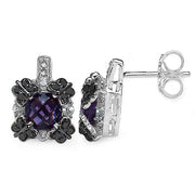 Bids.com 2.67 Carat Genuine Amethyst White Sapphire & Black Diamond .925 Sterling Silver Earrings Earrings White Smoke