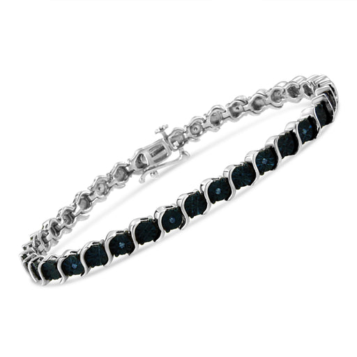 Bids.com .925 Sterling Silver 1/10 Cttw Miracle-Set Treated Blue Color Diamond Miracle Plate "S" Link Tennis Bracelet (Blue Color, I2- I3 Clarity) - 7.25" Bracelets White Smoke White.Sterling Silver / 7.25
