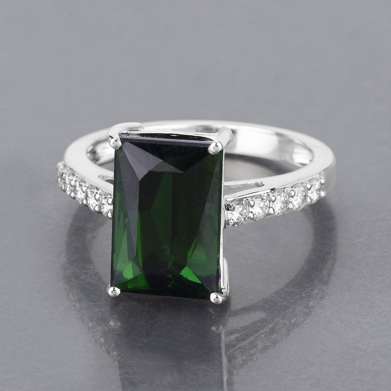 Bids.com 6.16 Carat Genuine Green Tourmaline and White Diamond 14K White Gold Ring Rings Dark Gray size 6.00,size 7.00,size 8.00,size 9.00