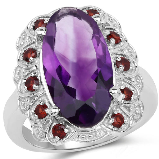 Bids.com 6.40 Carat Genuine Amethyst and Garnet .925 Sterling Silver Ring Rings White Smoke size 6.00,size 7.00,size 8.00,size 9.00