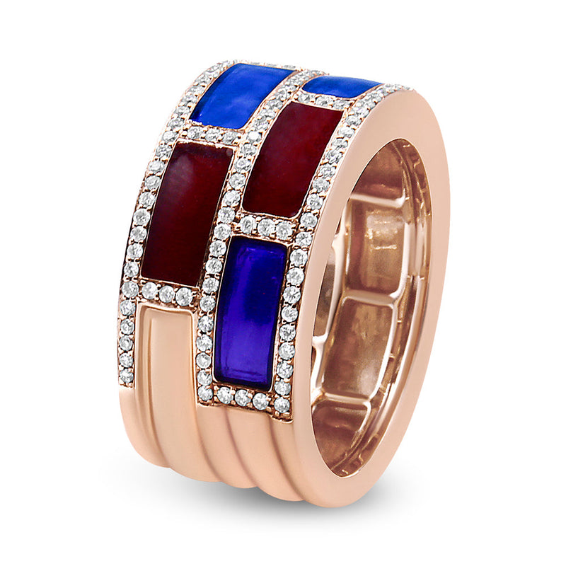 Bids.com 18K Rose Gold Alternating Red and Blue Enamel and 1/2 Cttw Diamond Studded Band Ring (F-G Color, VS1-VS2 Clarity) - Ring Size 7 Rings White Smoke 7 / Rose.Gold