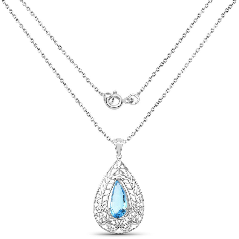 Bids.com 7.20 Carat Genuine Swiss Blue Topaz .925 Sterling Silver Pendant Pendants White Smoke