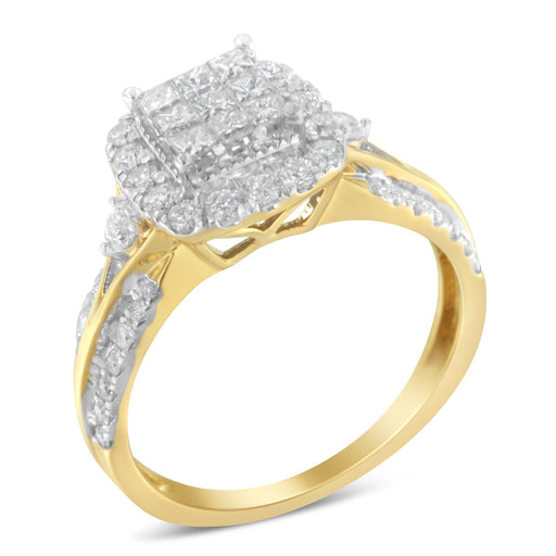 Bids.com 10K Yellow Gold 1.0 Cttw Diamond Composite Cushion-Shape Halo 3-Band-Look Engagement Ring (H-I Color, SI1-SI2 Clarity) - Size 6-1/4 Rings White Smoke 7.25 / Yellow.Gold,6.75 / Yellow.Gold,6.5 / Yellow.Gold,6.25 / Yellow.Gold,7 / Yellow.Gold,7.5 / Yellow.Gold