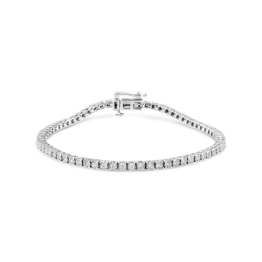 Bids.com 14K White Gold 1.0 Cttw Miracle Set Round-Cut Lab Grown Diamond Illusion Tennis Bracelet (F-G Color, VS2-SI1 Clarity) Size 7" Bracelets White Smoke White.Gold / 7