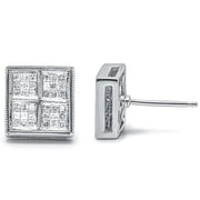 Bids.com 14K White Gold 1/2 Cttw Princess Diamond Composite Box Shape Milgrain Stud Earrings (H-I Color, SI1-SI2 Clarity) Earrings White Smoke White.Gold / 0.5