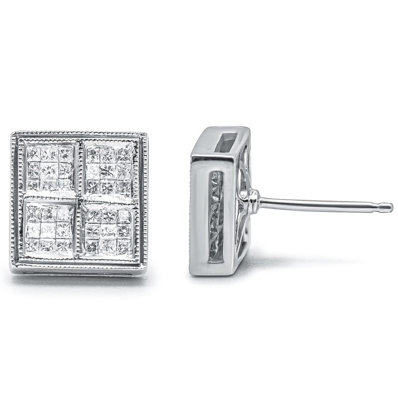 Bids.com 14K White Gold 1/2 Cttw Princess Diamond Composite Box Shape Milgrain Stud Earrings (H-I Color, SI1-SI2 Clarity) Earrings White Smoke White.Gold / 0.5