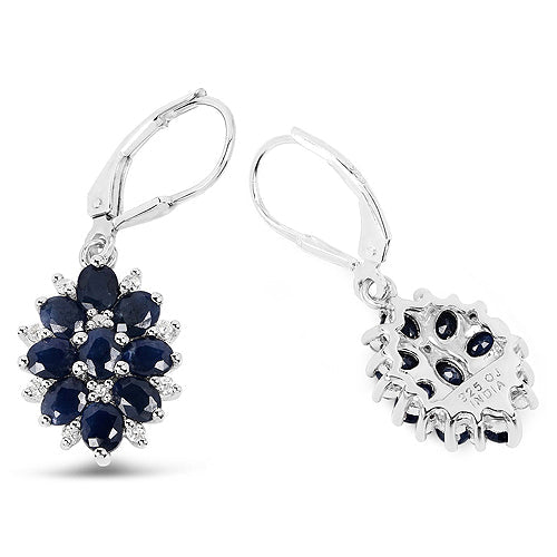 Bids.com 3.94 Carat Blue Sapphire and White Zircon .925 Sterling Silver Earrings Earrings White Smoke