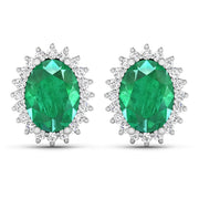Bids.com 2.66 Carat Genuine Zambian Emerald and White Diamond 14K White Gold Earrings Earrings White Smoke