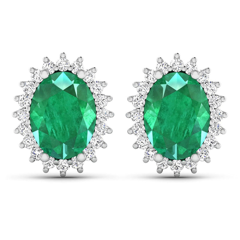 Bids.com 2.66 Carat Genuine Zambian Emerald and White Diamond 14K White Gold Earrings Earrings White Smoke